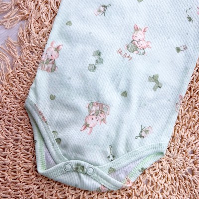 Conj. Body Canelado Coelhinhas e Short - Verde